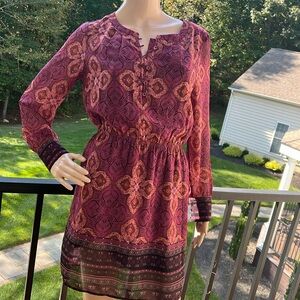 Anthropologie Maeve purple pink long-sleeve BoHo mini dress SZ S